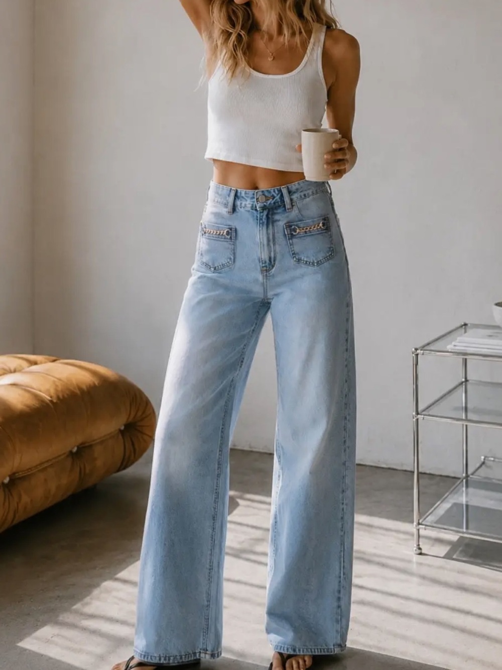 ShopEvelynne Light Blue Wide-Leg High-Rise Jeans